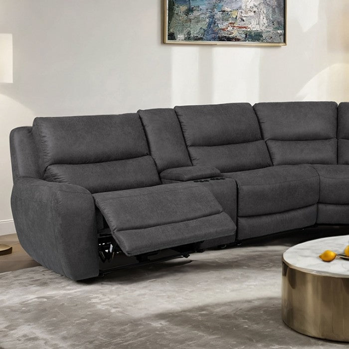 CM9930DG-PM 3 pc Demetrius granite grey polished microfiber sectional sofa with power motion recliner ends and USB plugs