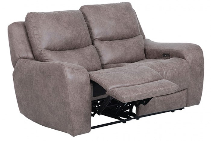 CM9931BR-PM 2 pc Demetrius brown faux leather like fabric power motion sofa and love seat with USB plugs