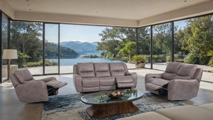 CM9931BR-PM 2 pc Demetrius brown faux leather like fabric power motion sofa and love seat with USB plugs