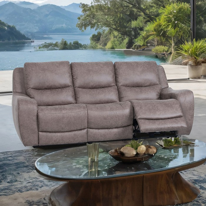 CM9931BR-PM 2 pc Demetrius brown faux leather like fabric power motion sofa and love seat with USB plugs