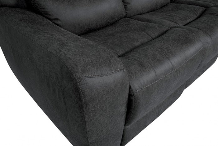 CM9931DG-PM 2 pc Demetrius dark grey faux leather like fabric power motion sofa and love seat with USB plugs