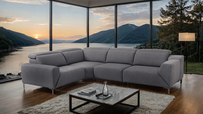 CM9933DG-SECT-PM 2 pc Melancton dark grey fabric 123.5" sectional sofa set with power motion recliner adjustable headrests