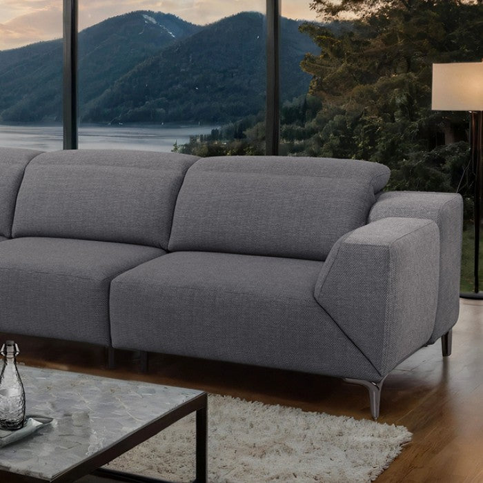 CM9933DG-SECT-PM 2 pc Melancton dark grey fabric 123.5" sectional sofa set with power motion recliner adjustable headrests