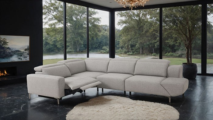 CM9933LG-SECT-PM 2 pc Melancton light grey fabric 123.5" sectional sofa set with power motion recliner adjustable headrests