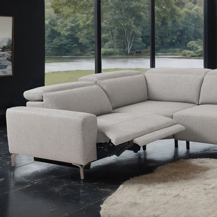 CM9933LG-SECT-PM 2 pc Melancton light grey fabric 123.5" sectional sofa set with power motion recliner adjustable headrests