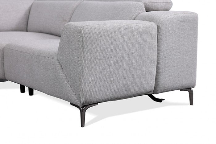 CM9933LG-SECT-PM 2 pc Melancton light grey fabric 123.5" sectional sofa set with power motion recliner adjustable headrests