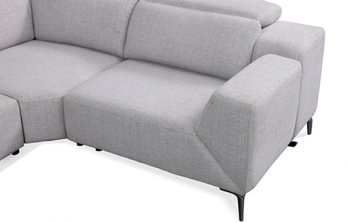 CM9933LG-SECT-PM 2 pc Melancton light grey fabric 123.5" sectional sofa set with power motion recliner adjustable headrests