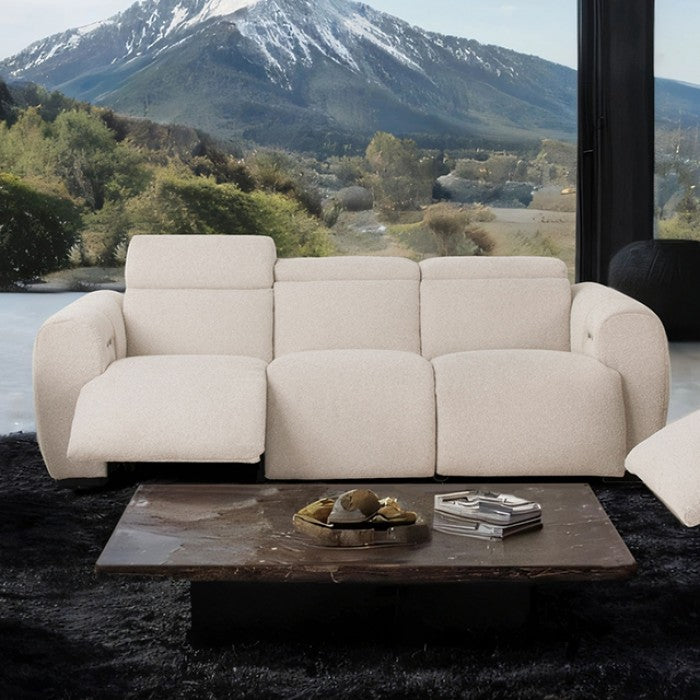 CM9934WH-PM 2 pc Thaddea white fabric power motion sofa and love seat with wireless charging