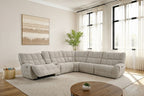 CM9936BG-PM 6 pc Clemens beige chenille sectional sofa with power motion recliners and wireless charging pad console