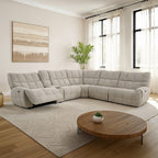 CM9936BG-PM 6 pc Clemens beige chenille sectional sofa with power motion recliners and wireless charging pad console