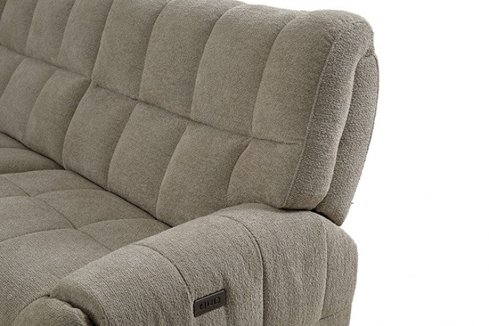 CM9936BG-PM 6 pc Clemens beige chenille sectional sofa with power motion recliners and wireless charging pad console