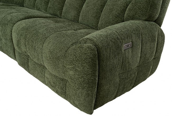 CM9936GR-PM 6 pc Clemens jade green chenille sectional sofa with power motion recliners and wireless charging pad console