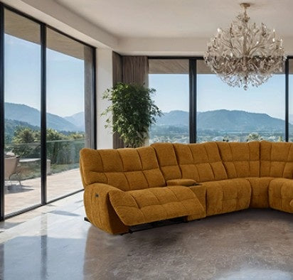 CM9936YL-PM 6 pc Clemens butterscotch chenille sectional sofa with power motion recliners and wireless charging pad console