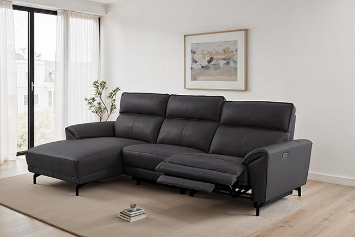 CM9937BK-L 2 pc Themis black top grain leather sectional sofa with power motion recliner and chaise