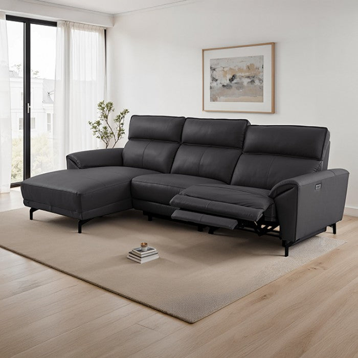 CM9937BK-L 2 pc Themis black top grain leather sectional sofa with power motion recliner and chaise