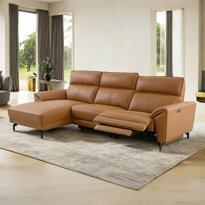 CM9937BR-L 2 pc Themis brown clay top grain leather sectional sofa with power motion recliner and chaise