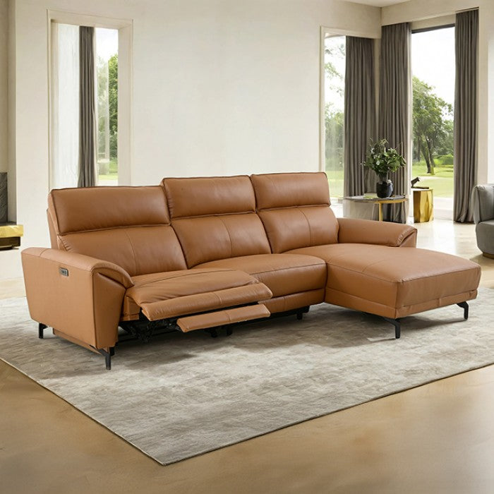 CM9937BR-R 2 pc Themis brown clay top grain leather sectional sofa with power motion recliner and chaise