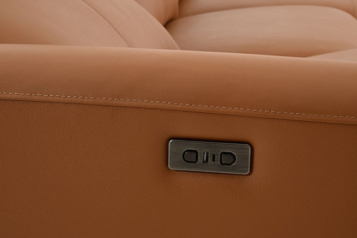 CM9937BR-L 2 pc Themis brown clay top grain leather sectional sofa with power motion recliner and chaise