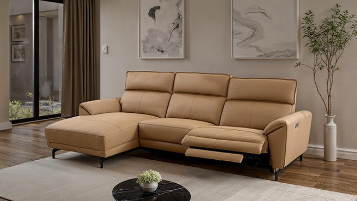 CM9937LB-L 2 pc Themis light brown top grain leather sectional sofa with power motion recliner and chaise
