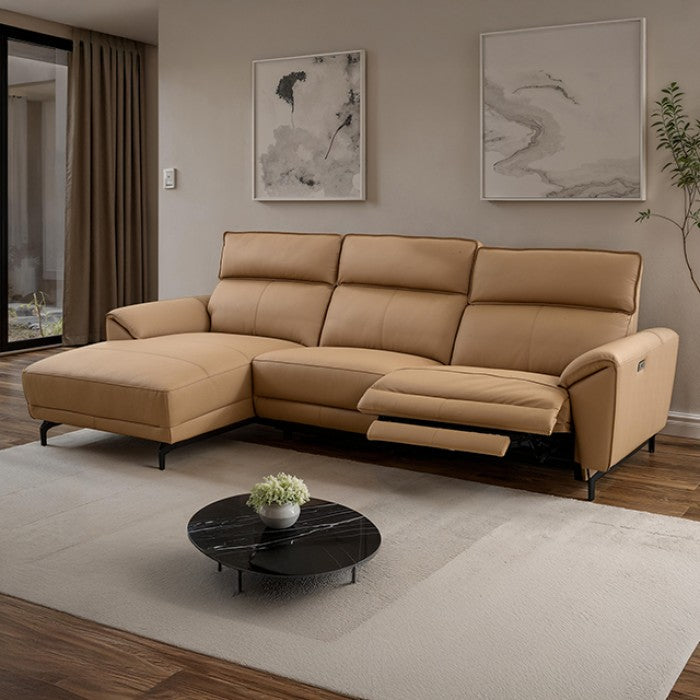 CM9937LB-L 2 pc Themis light brown top grain leather sectional sofa with power motion recliner and chaise