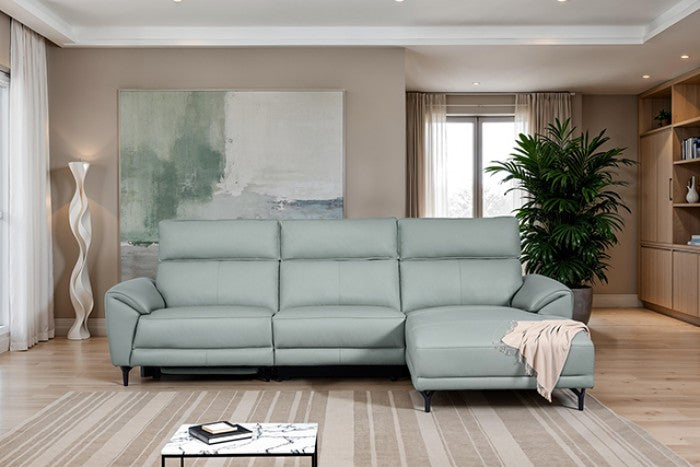CM9937PB-R 2 pc Themis powder blue top grain leather sectional sofa with power motion recliner and chaise