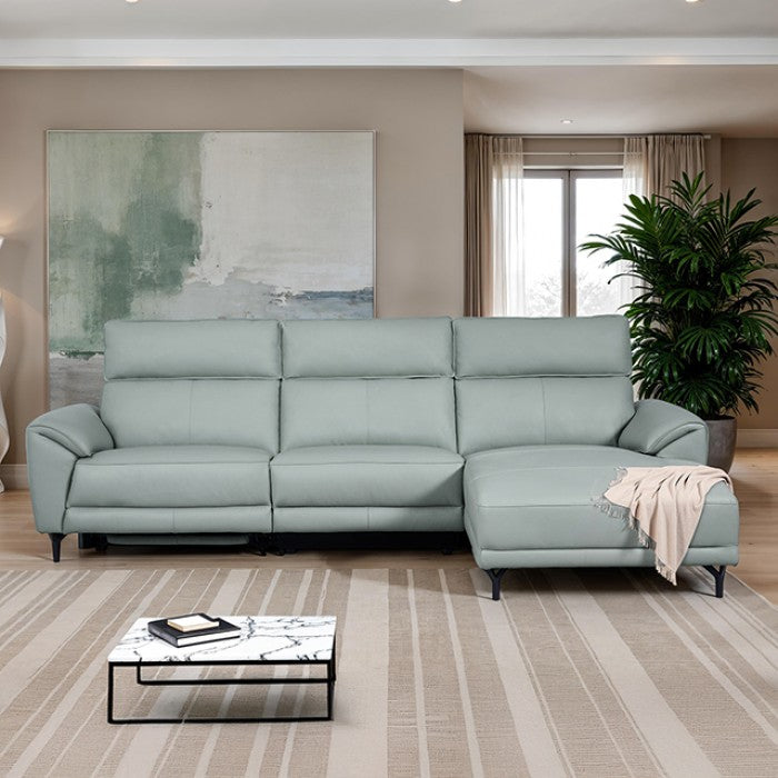 CM9937PB-R 2 pc Themis powder blue top grain leather sectional sofa with power motion recliner and chaise