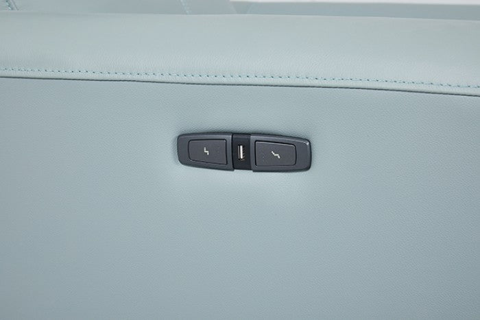 CM9937PB-L 2 pc Themis powder blue top grain leather sectional sofa with power motion recliner and chaise