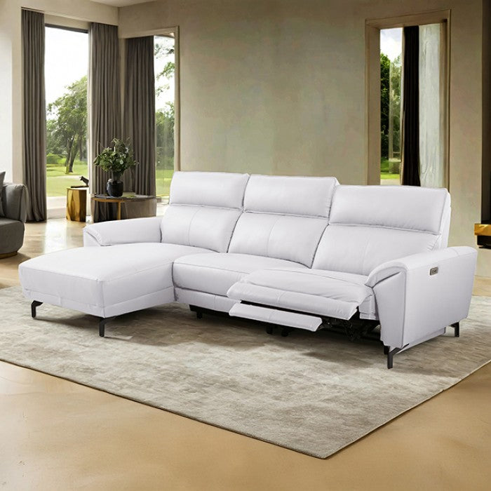 CM9937WH-L 2 pc Themis white top grain leather sectional sofa with power motion recliner and chaise