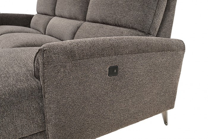 CM9938BR-R 2 pc Brande brown chenille fabric sectional sofa with power motion recliner and chaise