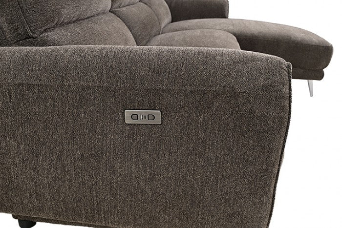 CM9938BR-R 2 pc Brande brown chenille fabric sectional sofa with power motion recliner and chaise
