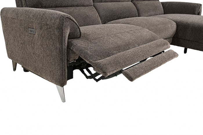 CM9938BR-R 2 pc Brande brown chenille fabric sectional sofa with power motion recliner and chaise