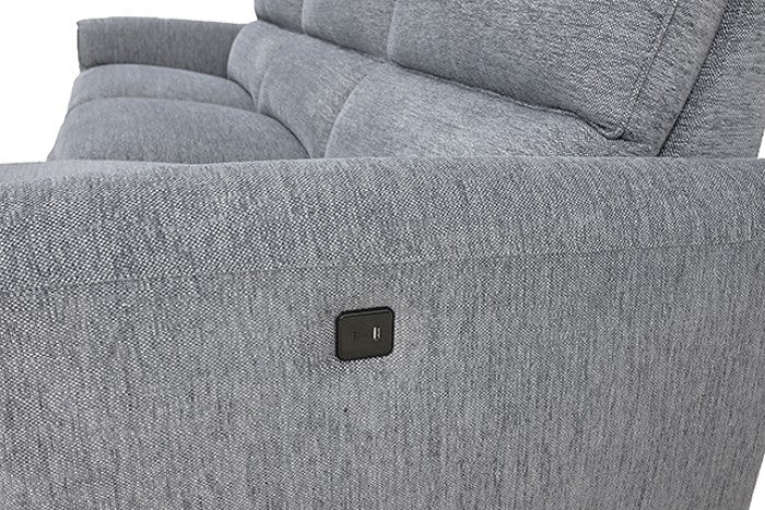 CM9938GY-R 2 pc Brande grey chenille fabric sectional sofa with power motion recliner and chaise