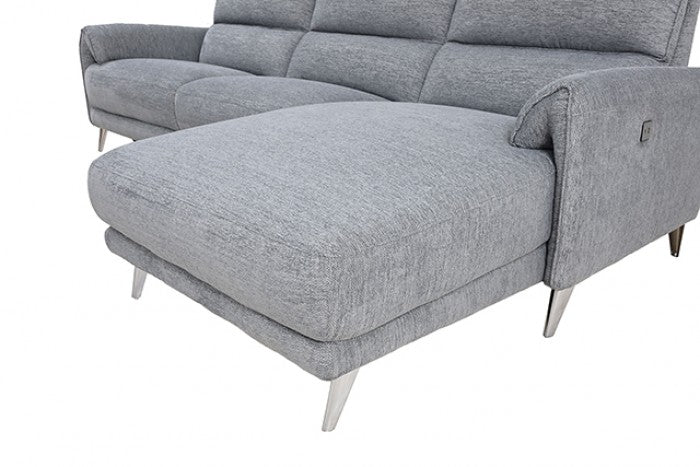 CM9938GY-R 2 pc Brande grey chenille fabric sectional sofa with power motion recliner and chaise