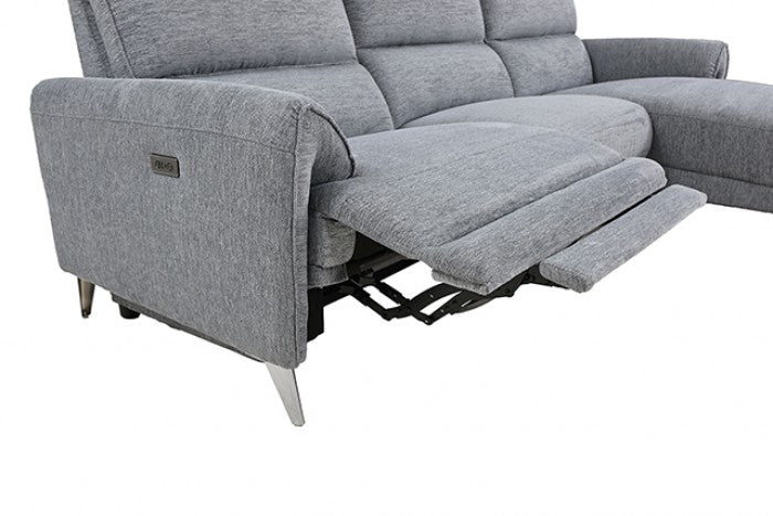 CM9938GY-R 2 pc Brande grey chenille fabric sectional sofa with power motion recliner and chaise