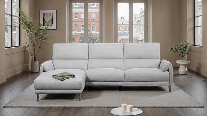 CM9938LG-L 2 pc Brande light grey chenille fabric sectional sofa with power motion recliner and chaise