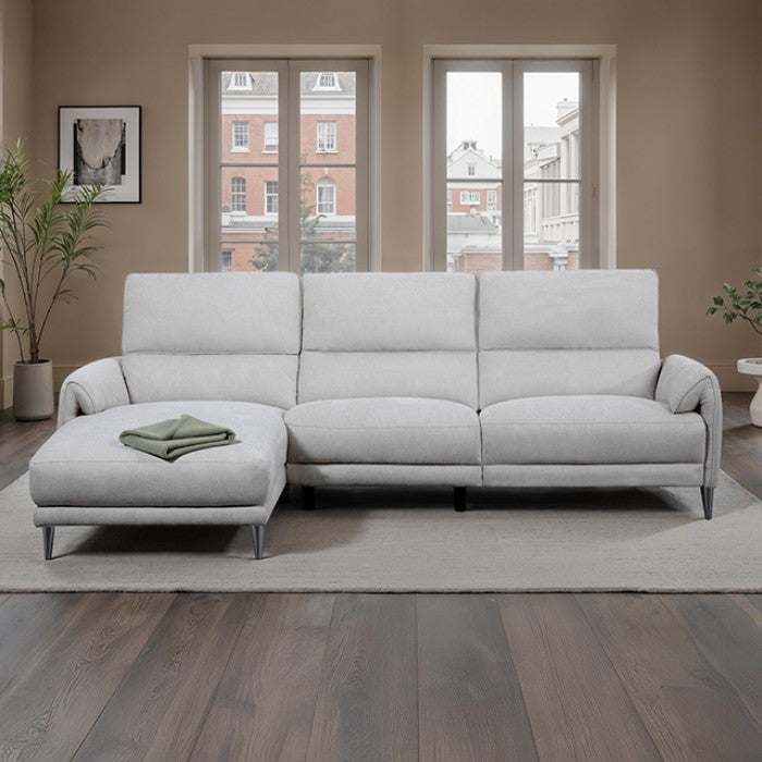 CM9938LG-L 2 pc Brande light grey chenille fabric sectional sofa with power motion recliner and chaise