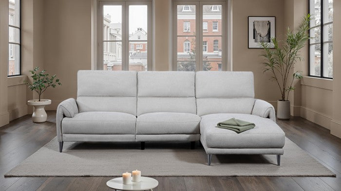 CM9938LG-R 2 pc Brande light grey chenille fabric sectional sofa with power motion recliner and chaise