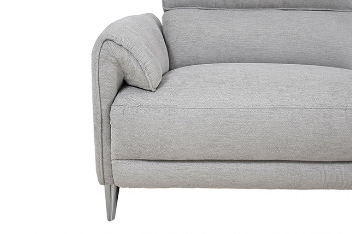 CM9938LG-R 2 pc Brande light grey chenille fabric sectional sofa with power motion recliner and chaise
