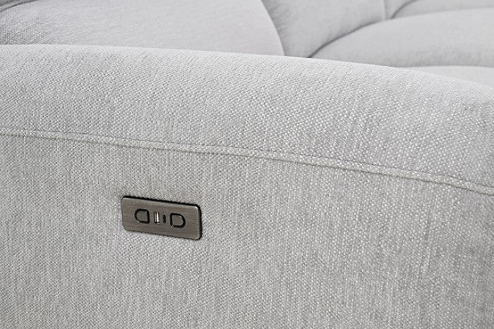 CM9938LG-R 2 pc Brande light grey chenille fabric sectional sofa with power motion recliner and chaise