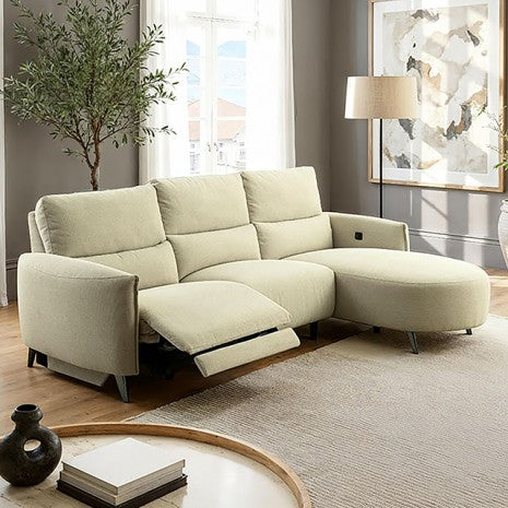 CM9942LB-SECT-PM-R  2 pc Galten latte fabric power motion recliner sectional sofa with rounded chaise