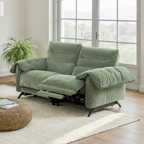 CM9943GR-PM-2PC 2 pc Morley sage green fabric sofa and love seat with power recliner ends