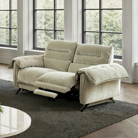 CM9943TP-PM-2PC 2 pc Morley taupe fabric sofa and love seat with power recliner ends