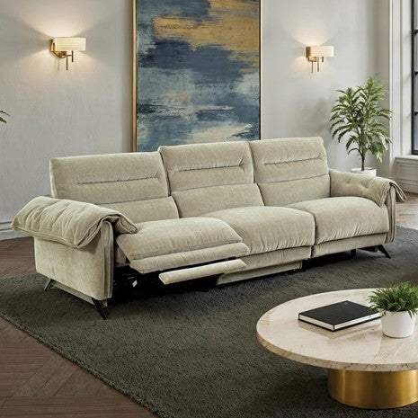 CM9943TP-PM-2PC 2 pc Morley taupe fabric sofa and love seat with power recliner ends