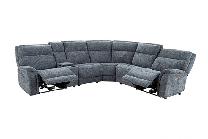 CM9944DG-SECT-PM 6 pc Mattheus charcoal grey fabric sectional sofa with power motion recliner and USB chargers