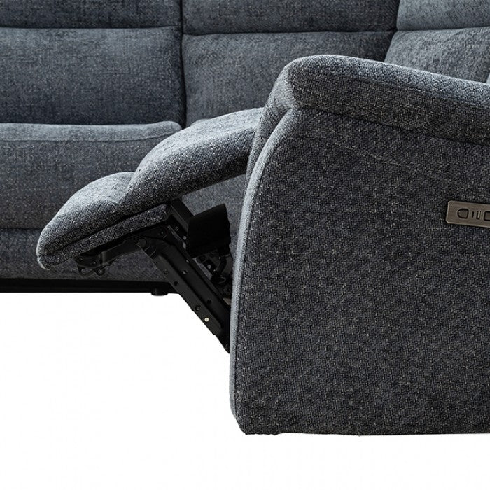 CM9944DG-SECT-PM 6 pc Mattheus charcoal grey fabric sectional sofa with power motion recliner and USB chargers