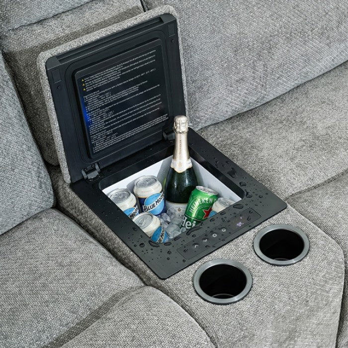 CM9944GY-SECT-PM 6 pc Mattheus grey fabric sectional sofa with power motion recliner and USB chargers