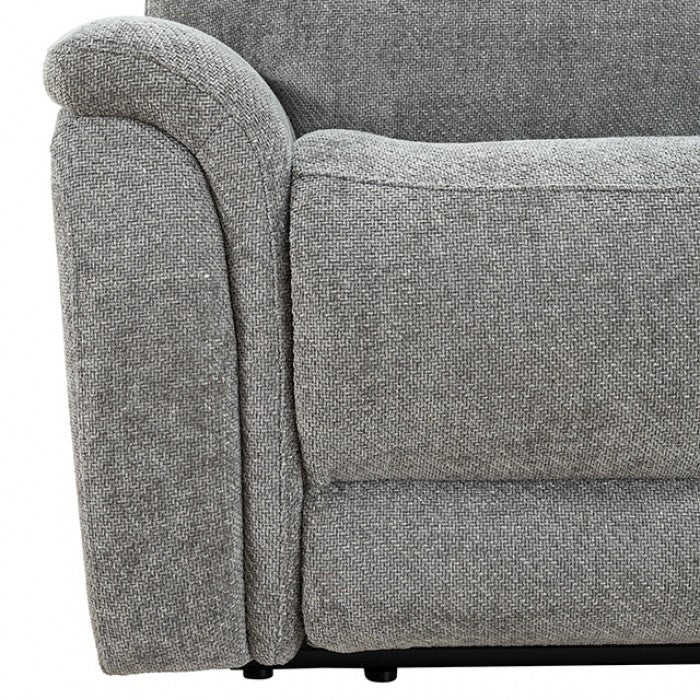 CM9944GY-SECT-PM 6 pc Mattheus grey fabric sectional sofa with power motion recliner and USB chargers