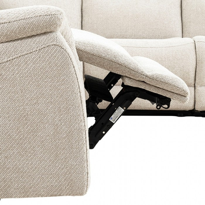 CM9944LG-SECT-PM 6 pc Mattheus dove grey fabric sectional sofa with power motion recliner and USB chargers