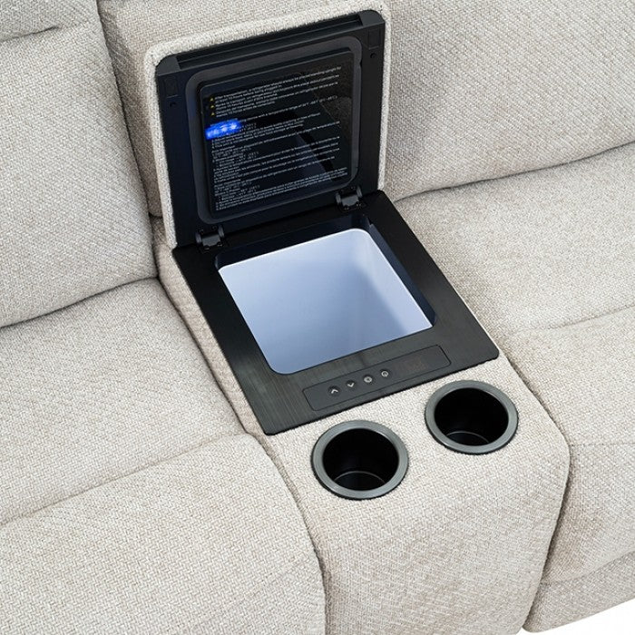 CM9944LG-SECT-PM 6 pc Mattheus dove grey fabric sectional sofa with power motion recliner and USB chargers