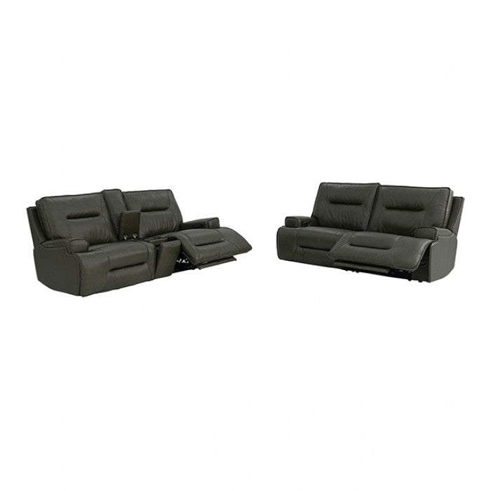 Dallas Dark Olive Green Top Grain Leather Match 2-Piece Power Zero Gravity Sofa & Love Seat Set – CM9945-FOGR-PM-2PC